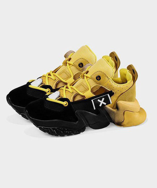 Yellow Platform Sport Shoes Suede Splicing Lace Up Breathable Mesh
