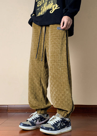Yellow Pockets Cotton Spring Beam Pants Elastic Waist