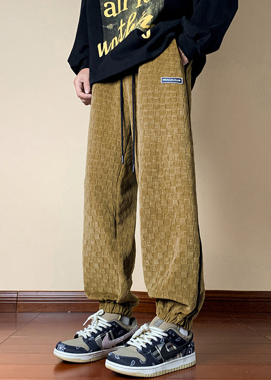 Yellow Pockets Cotton Spring Beam Pants Elastic Waist