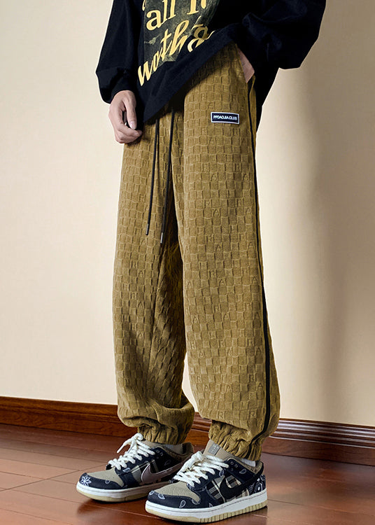 Yellow Pockets Cotton Spring Beam Pants Elastic Waist