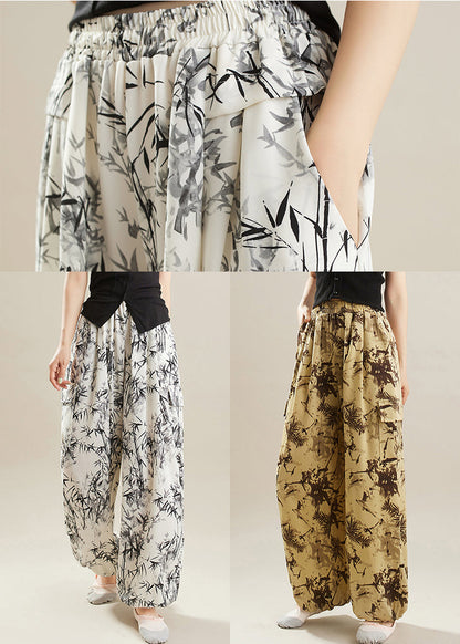 Yellow Print Chiffon Harem Pants Oversized Summer