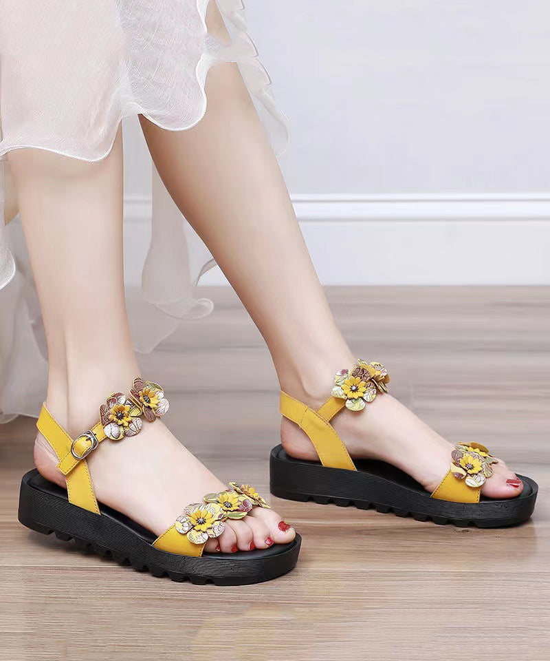 Yellow Sandals Platform Faux Leather Splicing Soolinen Shoes-20251