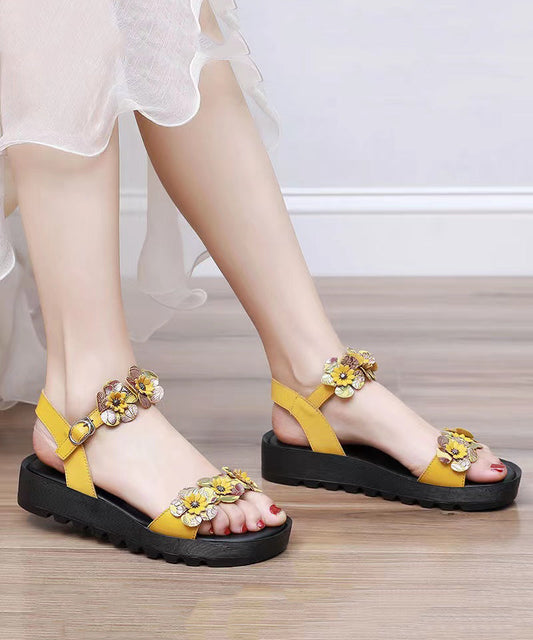 Yellow Sandals Platform Faux Leather Splicing Soolinen Shoes-20251