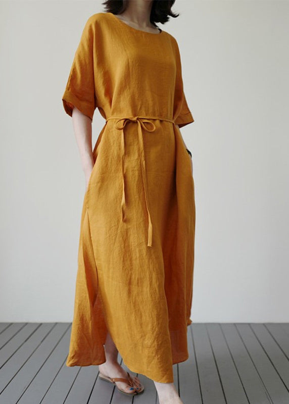 Yellow Side Open Holiday Maxi Dress Short Sleeve