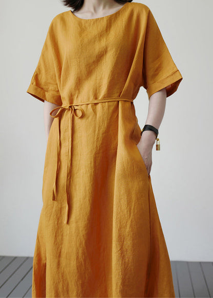 Yellow Side Open Holiday Maxi Dress Short Sleeve