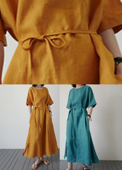 Yellow Side Open Holiday Maxi Dress Short Sleeve