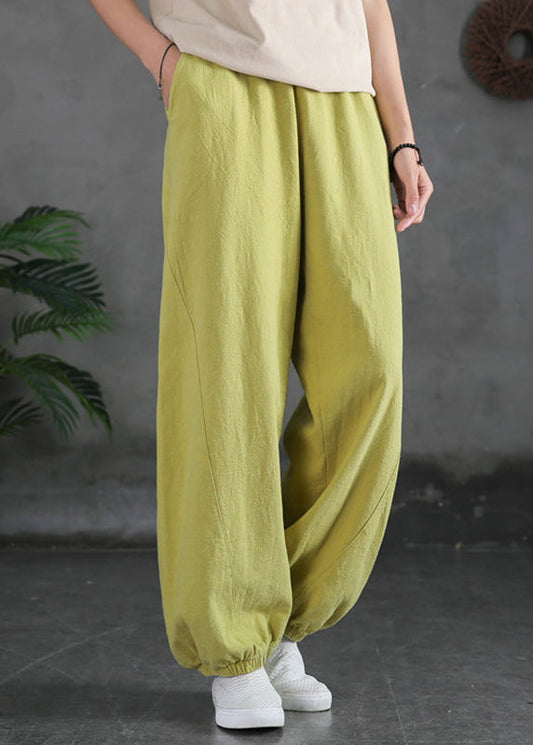 Yellow Cotton Beam Pants Elastic Waist Spring