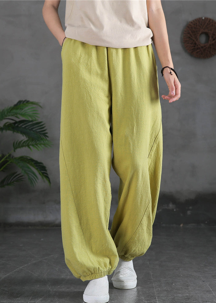 Yellow Cotton Beam Pants Elastic Waist Spring
