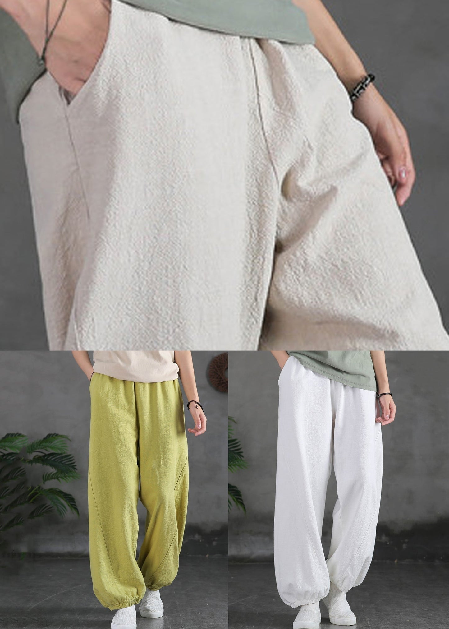 Yellow Cotton Beam Pants Elastic Waist Spring