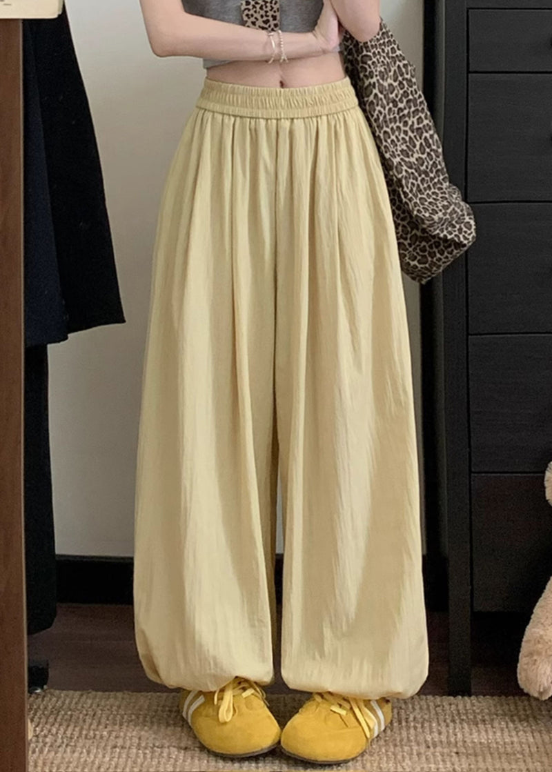 Yellow Loose Cotton Beam Pants Pockets
