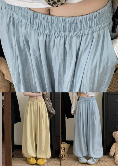Yellow Loose Cotton Beam Pants Pockets