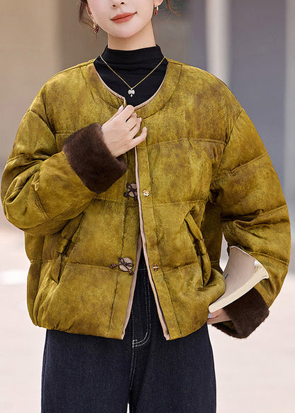Yellow Tie Dye Duck Down Puffers Jackets Oversized Winter
