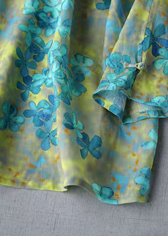Yellow Linen Shirts Top Button Three Quarter Sleeve