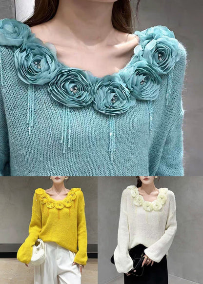 Yellow Zircon Cozy Patchwork Knit Fall Sweaters V Neck