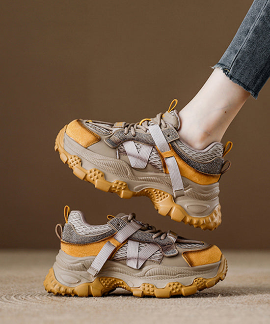 Yellow Zircon Platform Breathable Mesh Splicing Lace Up