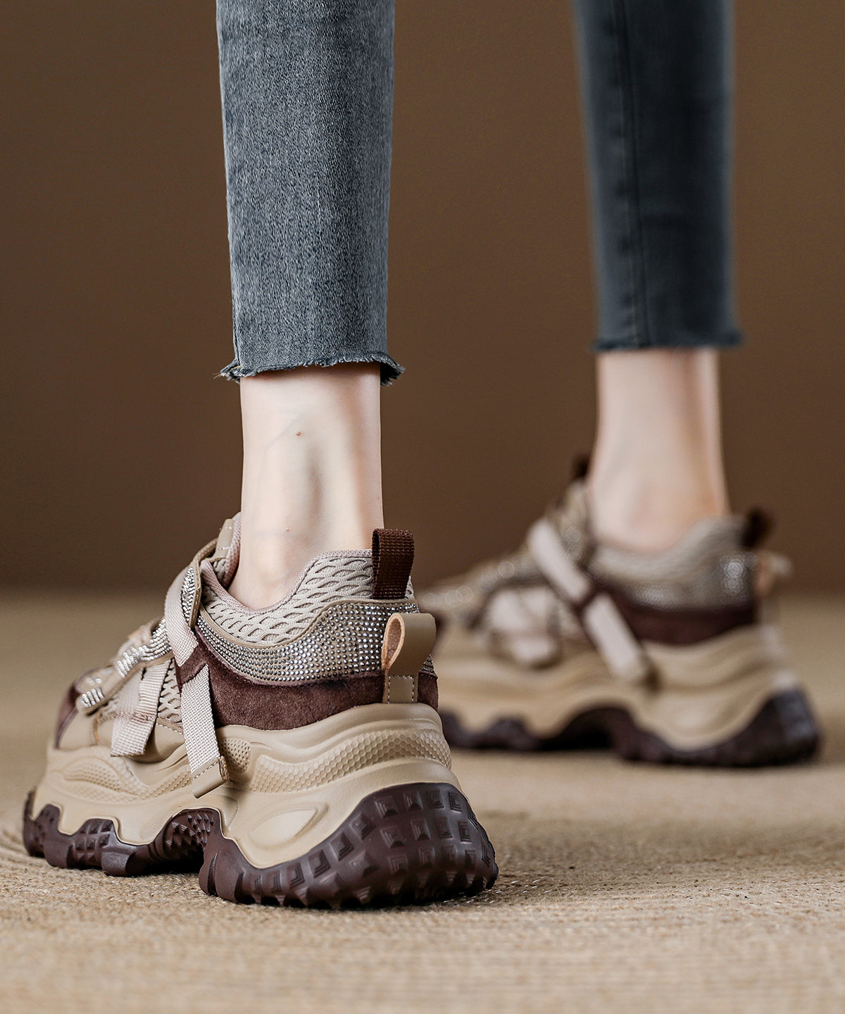 Yellow Zircon Platform Breathable Mesh Splicing Lace Up