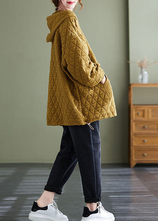 Yellow Warm Cotton Sweatshirts Drawstring Top Winter