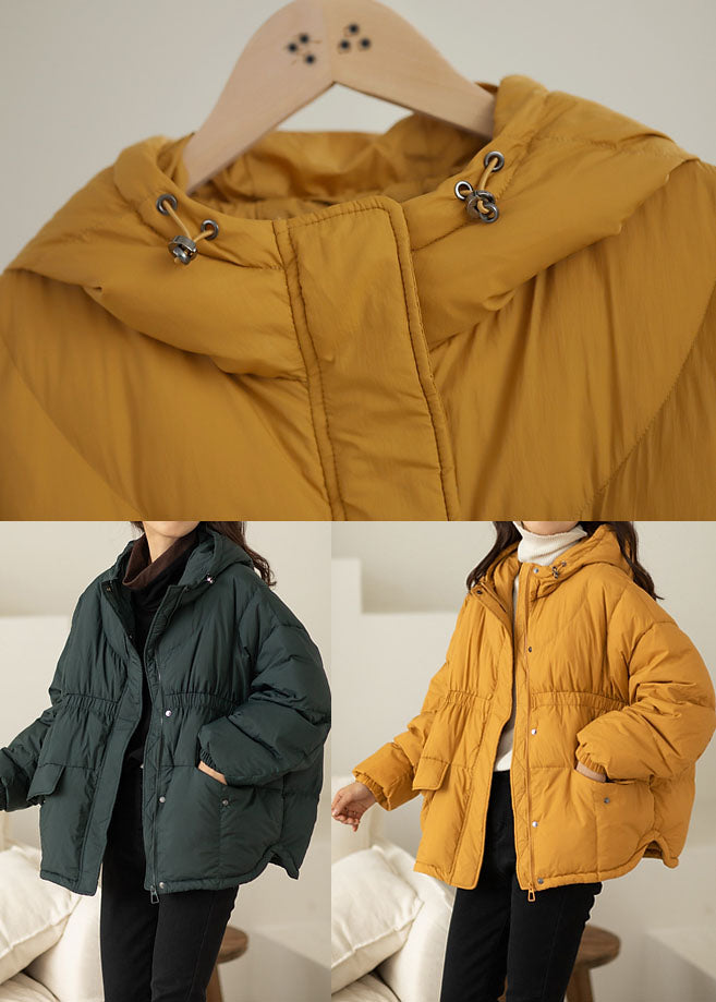 Yellow Warm Duck Down Coat Hooded Winter