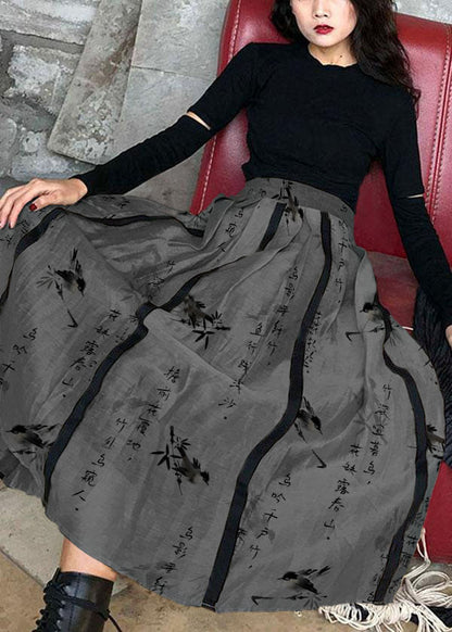 Comfy Black Text Patchwork Summer Skirt Cotton Linen