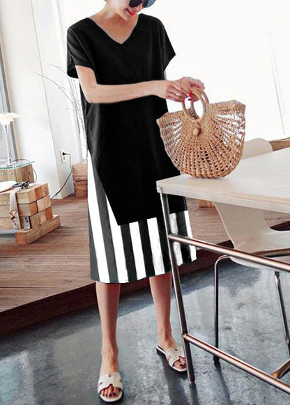 Diy O Neck Side Open Cotton Summer Tunics Linen Black Dress