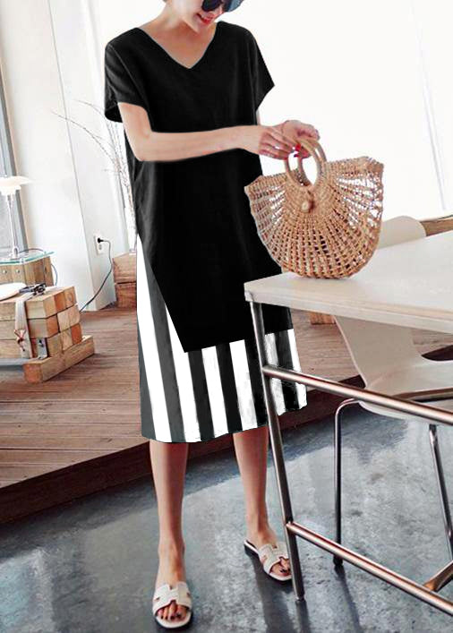 Diy O Neck Side Open Cotton Summer Tunics Linen Black Dress