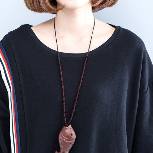 autumn black casual thick t shirt plus size long sleeve patchwork tops