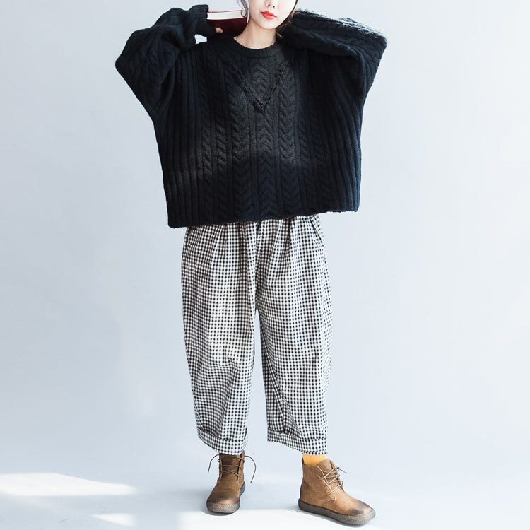 Autumn Black Cotton Cable Knit Sweater Side Open Sweater