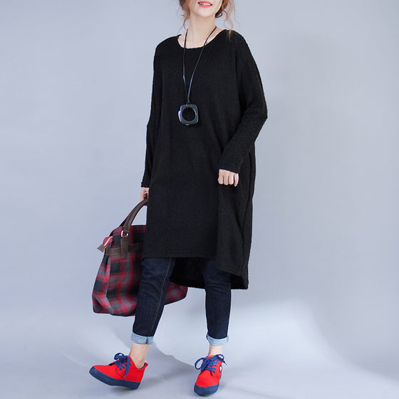 Autumn Black Low High Woolen Knit Dresses Long Sleeve Maternity Sweater Dress