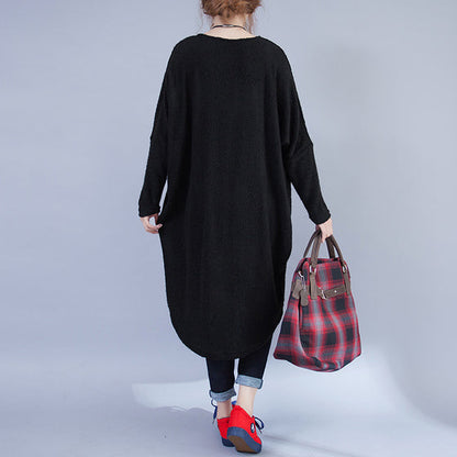 Autumn Black Low High Woolen Knit Dresses Long Sleeve Maternity Sweater Dress