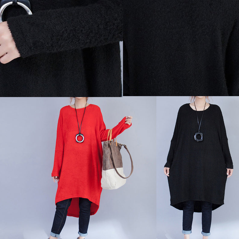 Autumn Black Low High Woolen Knit Dresses Long Sleeve Maternity Sweater Dress