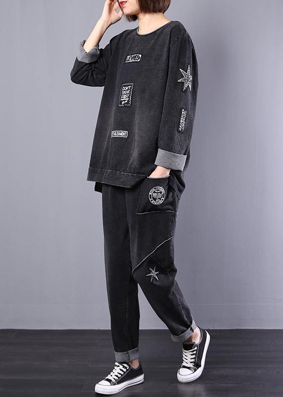 Autumn Black Alphabet Cotton Sport Suit