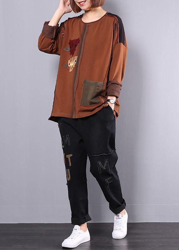 Autumn Khaki Patchwork Tops and Black Pants Two Pieces