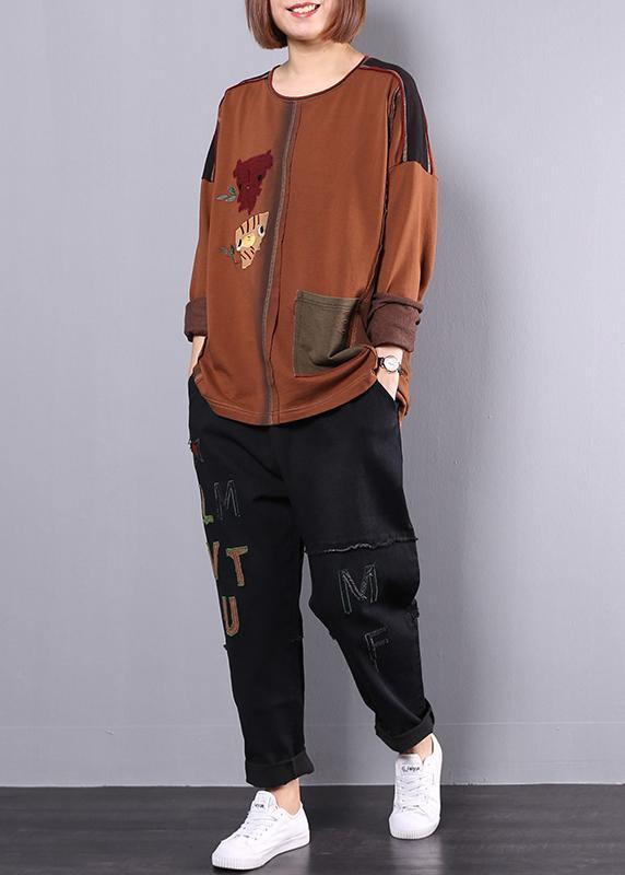 Autumn Khaki Patchwork Tops and Black Pants Two Pieces