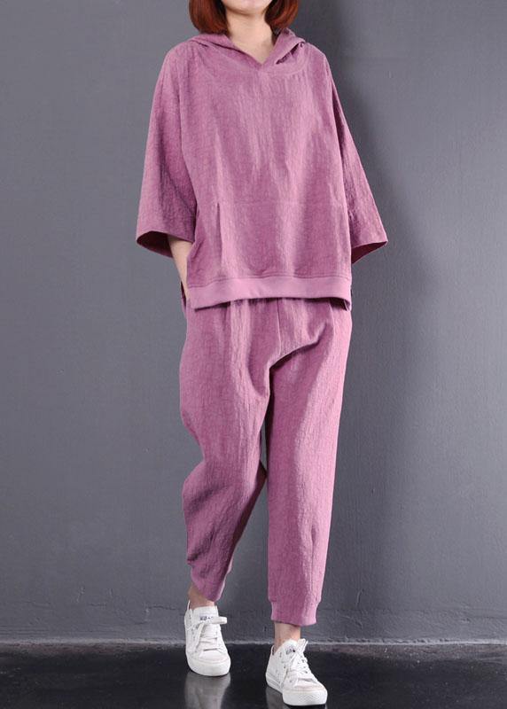 Autumn Dark Pink Hooded Tops and Trousers Two Pieces