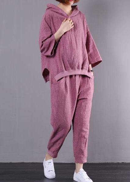 Autumn Dark Pink Hooded Tops and Trousers Two Pieces