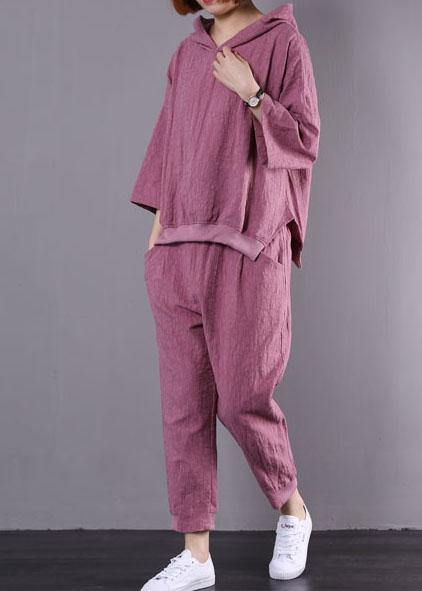 Autumn Dark Pink Hooded Tops and Trousers Two Pieces