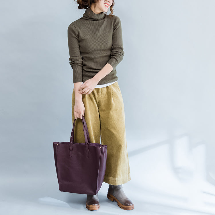 Autumn Green Fit Sweater High Neck Knit Tops