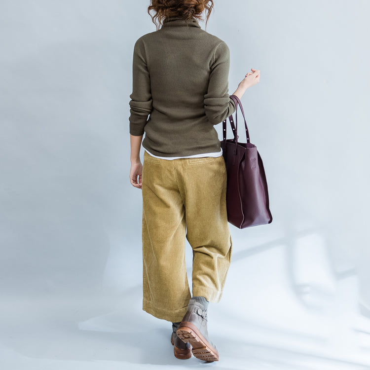 Autumn Green Fit Sweater High Neck Knit Tops
