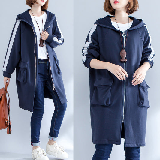 Autumn Navy Sport Coat Cotton Fit Zippered Outwear