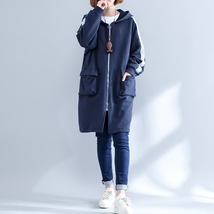 Autumn Navy Sport Coat Cotton Fit Zippered Outwear