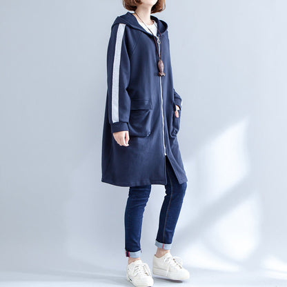 Autumn Navy Sport Coat Cotton Fit Zippered Outwear