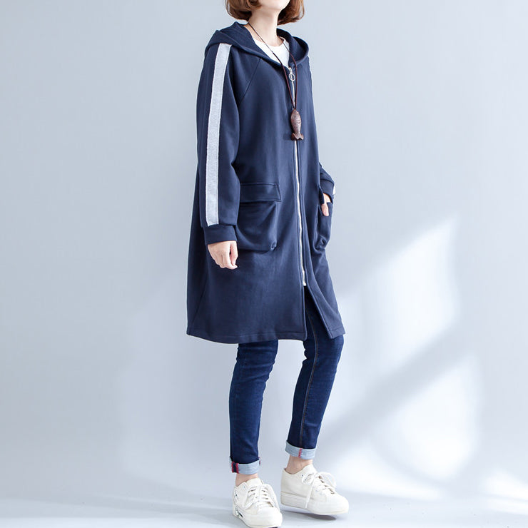 Autumn Navy Sport Coat Cotton Fit Zippered Outwear