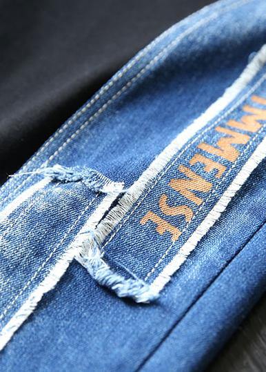 autumn new black patchwork blue hooded tops and casual big pockets trousers