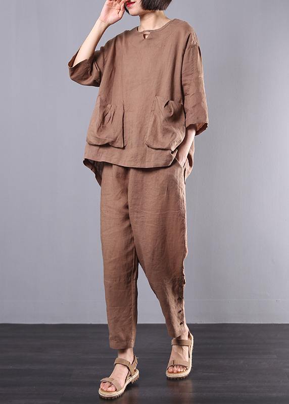 autumn new dark khaki big pockets tops and women casual trousers
