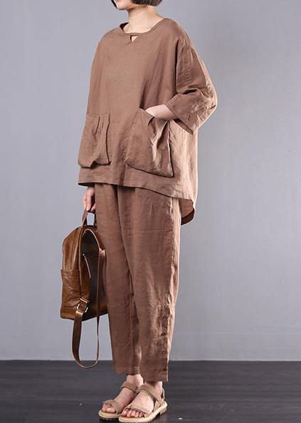 autumn new dark khaki big pockets tops and women casual trousers