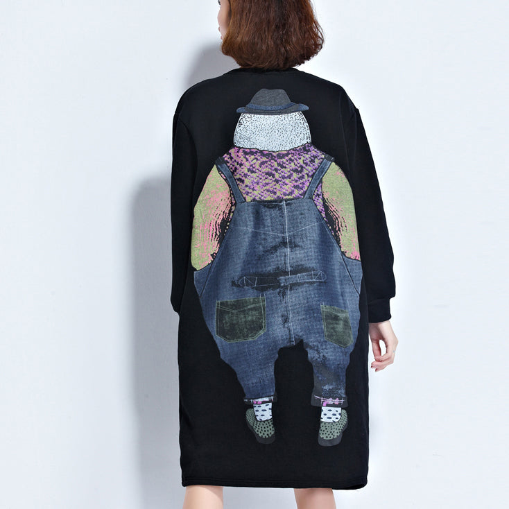 Autumn New Navy Cartoon Print Cotton Dresses Baggy Loose Dress