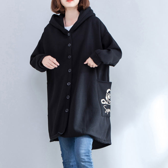 Autumn New Prints Black Coats Oversize Hooded Back Side Open Cardigans Clothes