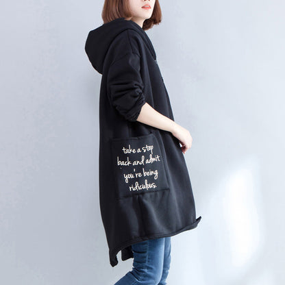 Autumn New Prints Black Coats Oversize Hooded Back Side Open Cardigans Clothes