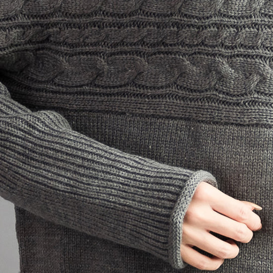 Autumn Thick Gray Woolen Cable Knit Sweaters Chunky Oversize Warm Knit Tops