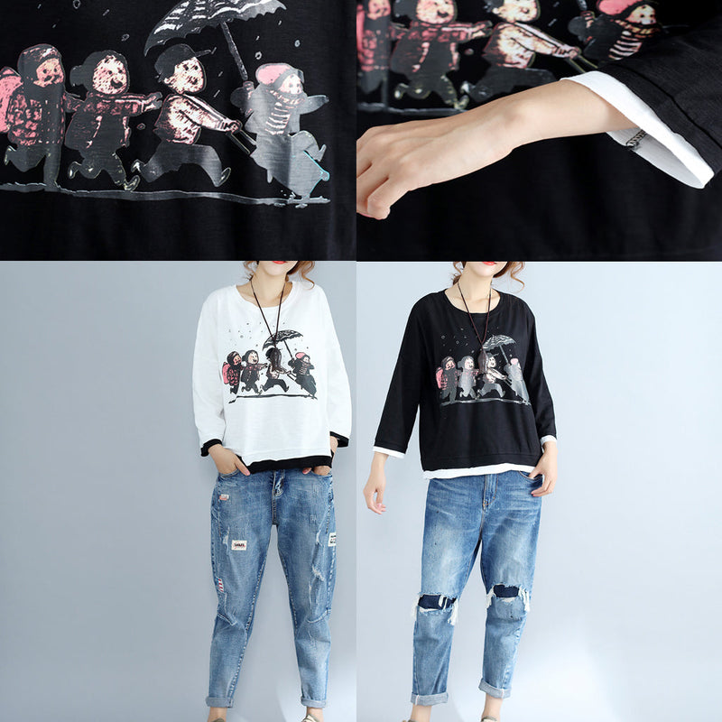 Autumn Thick Prints Cotton Pullover Oversize Long Sleeve Tops